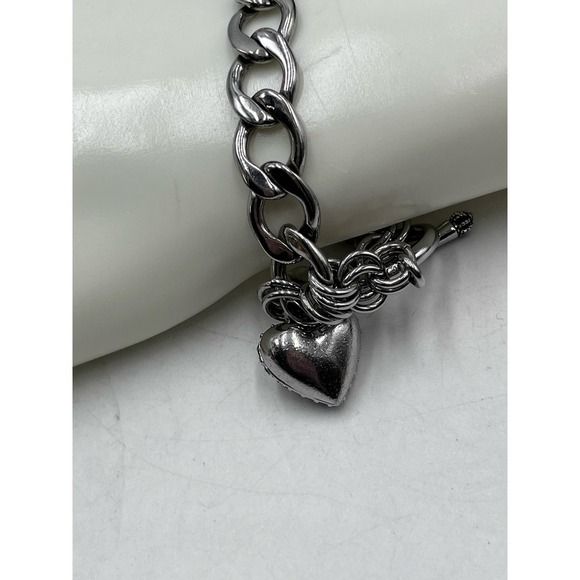 Juicy Couture Silver Tone Toggle Charm Starter Bracelet Pave Heart J - Picture 5 of 9